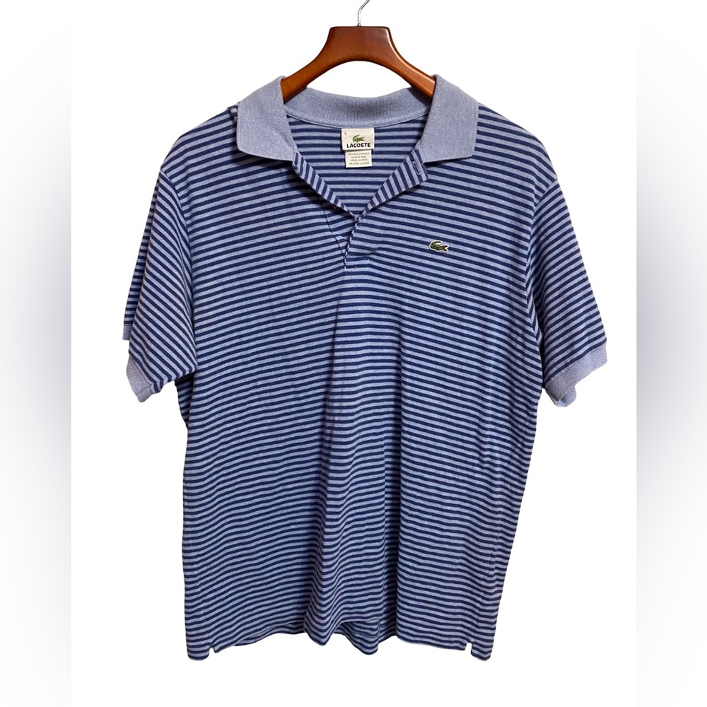 Vintage Lacoste Polo Shirt Mens XL (6) Blue Block Stripe Rugby Crocodile